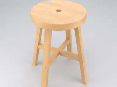 Wood Stool Low-poly 3D model