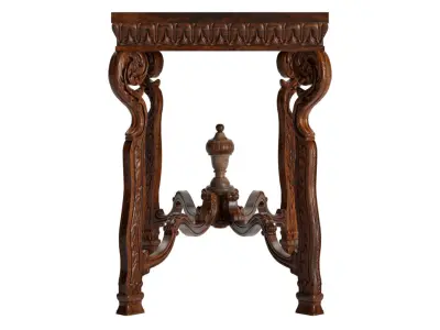Solid Walnut Wood Hand Carved Console Table 3D model