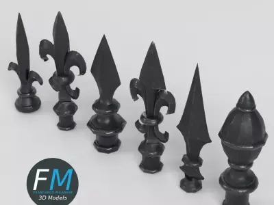 Cast iron fence finials set 1 Low-poly 3D model