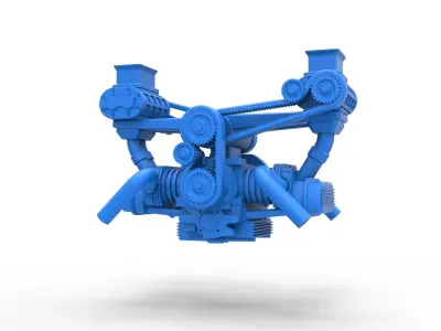 Flat 4 engine with double supercharger Scale 1 to 25 3D print model