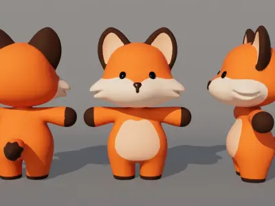 Rigged Cartoon Fox Low-poly 3D model