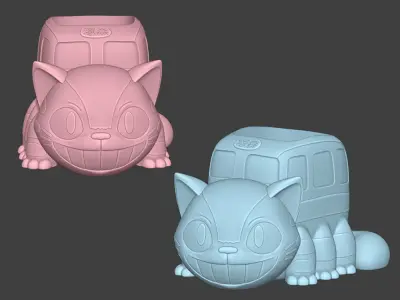Catbus Chibi Pen Holder Planter Ghibli Fanart 2 poses 3D print model