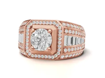 Mens Solitaire Diamond And Baguette Statement Ring 3D print model