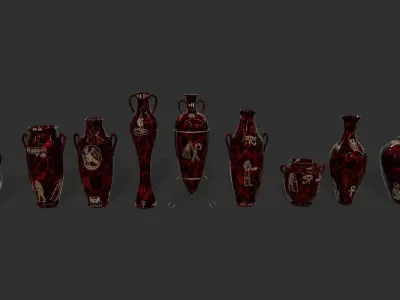vase set egyptian Low-poly 3D model