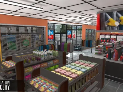 Fuel station - grocery Low-poly 3D model