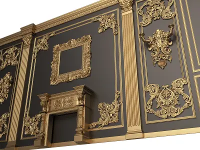 Boiserie Classic Wall with Mouldings 06 Black Low-poly 3D model