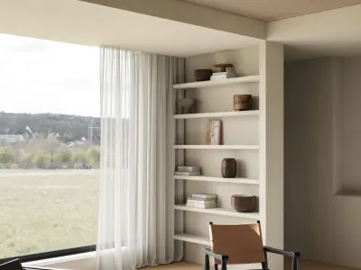 Wabi-Sabi Style Living and Dining Room Interior Scene 3D model