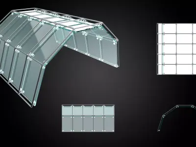 Arched structure wireframe with connections and glass panels 3D model