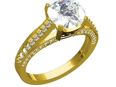 Round Diamond Cathedral Art Deco Ring 3D print model