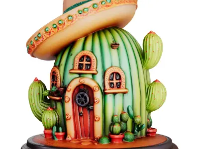 Fantasy Decorative Cactus House 3d print and game ready Low-poly 3D model