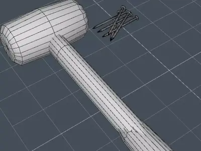 Hammer and nails 3D model