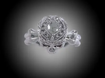 Stylish Skull Ring -Firenze Collection- Silver - Gold - Diamond  3D print model