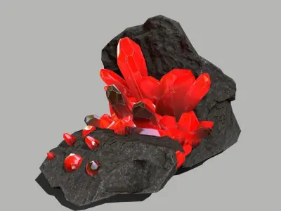 Crystal Set rock with crystals Low-poly 3D model