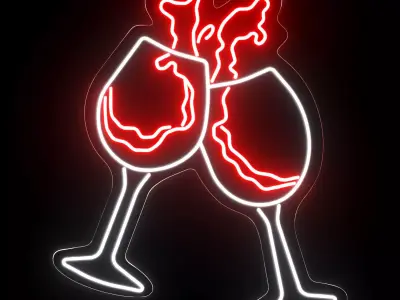 Wine Cheers Neon Sign 3D model