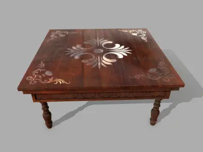 Table wooden with ornate design Low-poly 3D model
