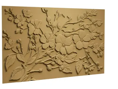Modern Floral Relief Panel Wall Decor Set STL Mural CNC 323  3D model