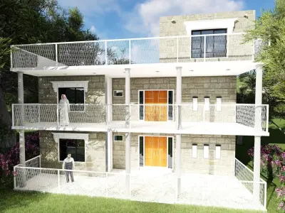 House two story with balconies 3D model