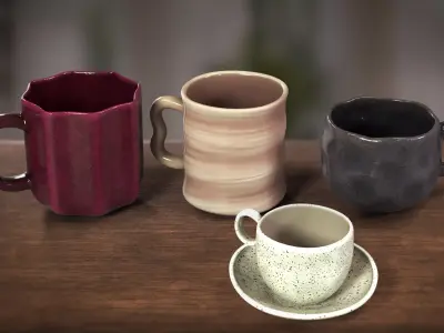 4 Ceramic Cups Pack Low-poly 3D model