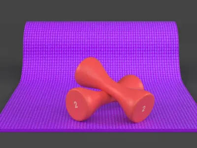 Yoga Mat and Dumbbells 3D model