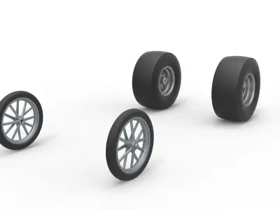 Wheel set of Vintage Front engine dragster V3 Scale 1 to 25 3D print model