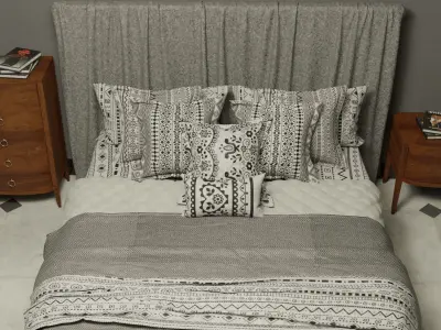 Modern Bed - Black n White Theme 3D model