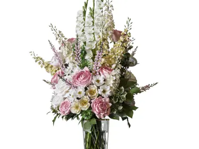 Flower Set 090 White yellow pink bouquet 3D model
