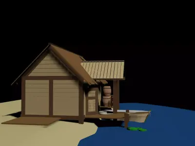 Wooden Hut-RiverFront Low-poly 3D model