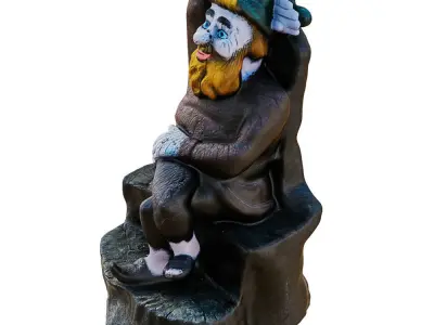 Garden Figurine Gnome Sitting On A Stump 3D model