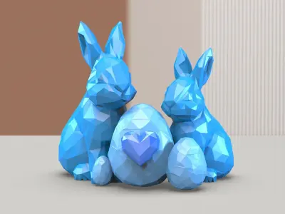 Low Poly Easter Bunny Decor Easter Bunny Set Egg Heart Detail Free 3D print model