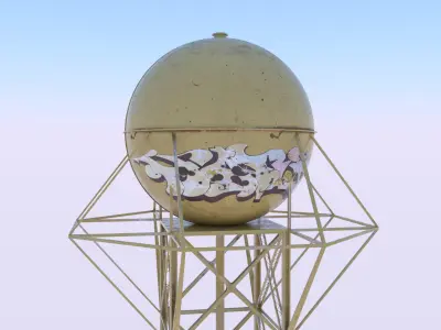 Water tower with graffiti 3D model