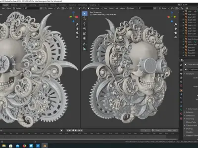 Steampunk Skull with goggles gears and ornaments 3D model