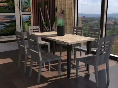 Modern Dining Table Set Free low-poly 3D model