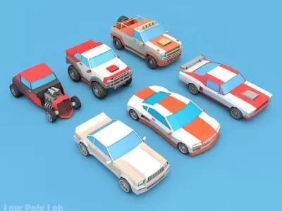 Cartoon Racing City Cars Pack Low-poly 3D model
