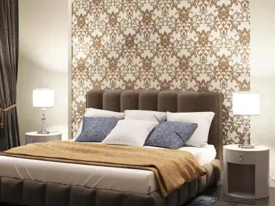 Ivory and Bronze Damask Wallpaper  Texture