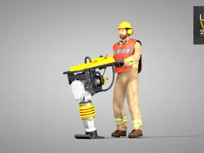 Builder Operating Soil Compactor 3D model