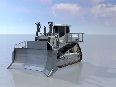 Hydraulic bulldozer tracked construction site vehicle white Low-poly 3D model