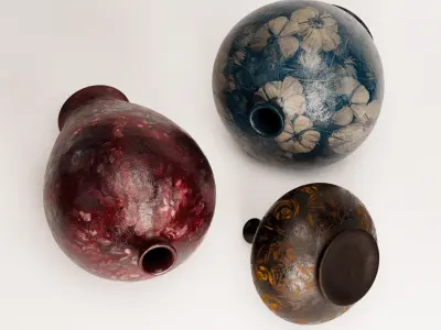 Vintage Pots Set Low-poly 3D model