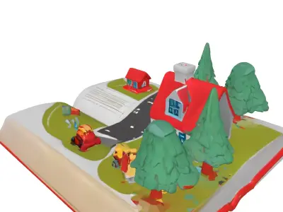 Low Poly PopUp Book Village Low-poly 3D model