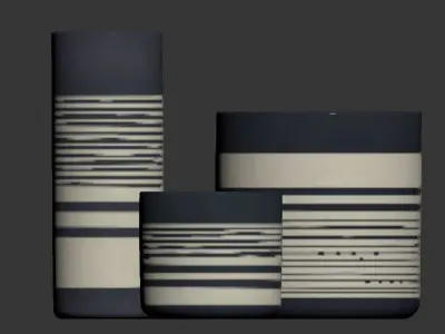 Black White Striped Vases 3D model
