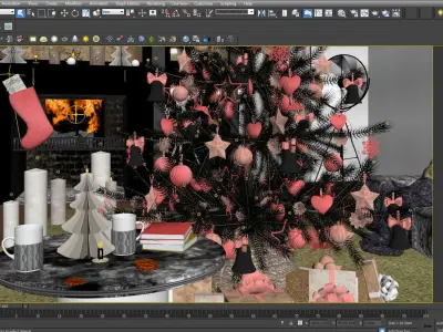 Christmas  scene with decorations tree present light gifts  3D model