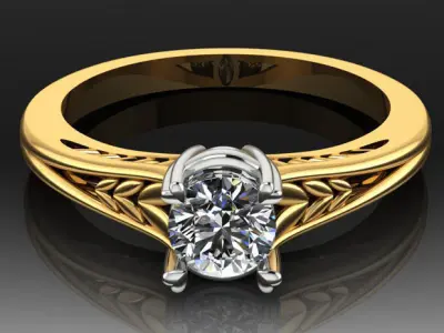 Solitaire Engagement Diamond Ring with split decor shank 3D print model