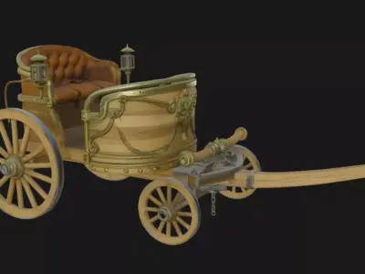 Ancient Vintage Ornate Wooden Carriage 3D Model 3D model