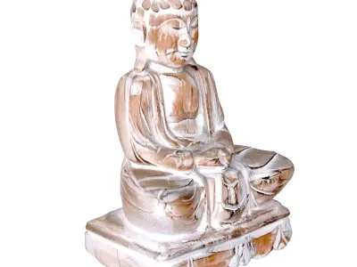 Antique Wooden Sitting Buddha 3D model