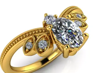 Oval Decorative Setting Vintage Classic Ladies Ring Jewelry 3D print model