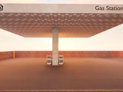 Gas Station Realistic 3d Model with road on FRONT Free low-poly 3D model