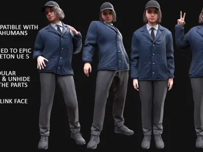 Woman - Agent Outfit - Modular - Rigged Low-poly 3D model
