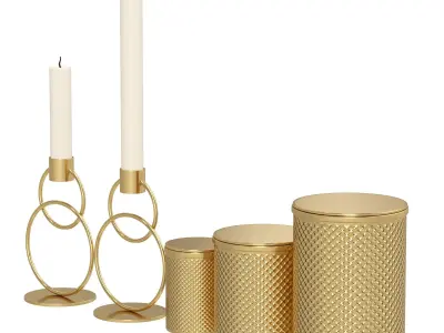 Decorative set three gold metal canisters 3D model