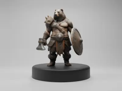 Epic Bear Warrior 3D Model  Fantasy Game-Ready Asset Low-poly 3D model