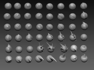 48 Scales and spikes Zbrush brushes for dragons reptiles 3D model