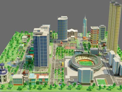 Cartoon city-1 Low-poly 3D model
